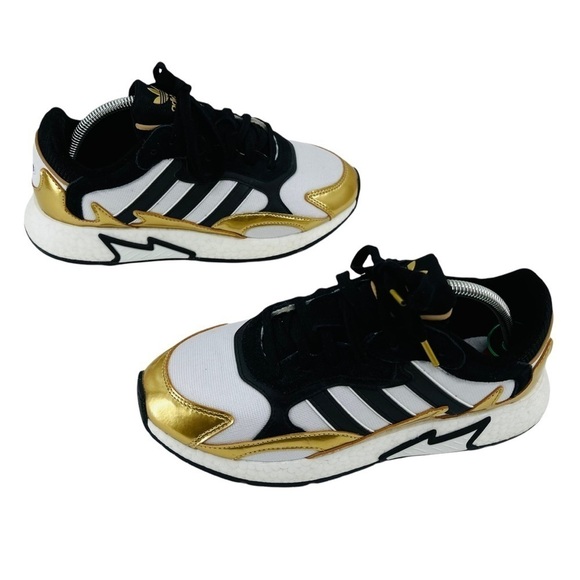 ADIDAS Tresc Run Black & Metallic Gold 90’s Inspired Design Sneakers Size 7M/8W - Picture 4 of 7